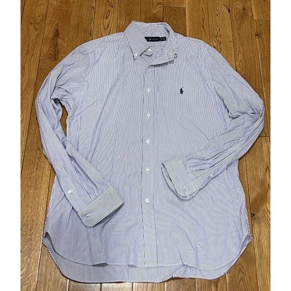 Two Ralph Lauren Polo Button Down Striped‎ Dress Shirt Size 16.5 42 Purple/ Blue - Picture 8 of 9